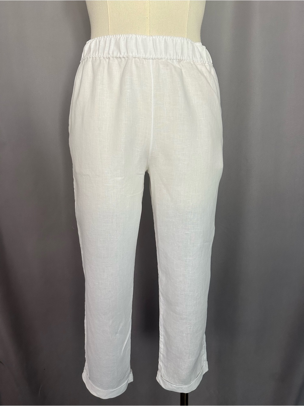 Rachel Roy 100% Linen White Cropped Pull-On Pants Size Large(1351)